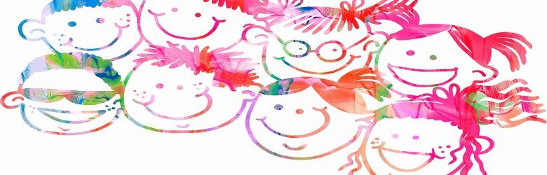 children water colour graphic with smiley faces