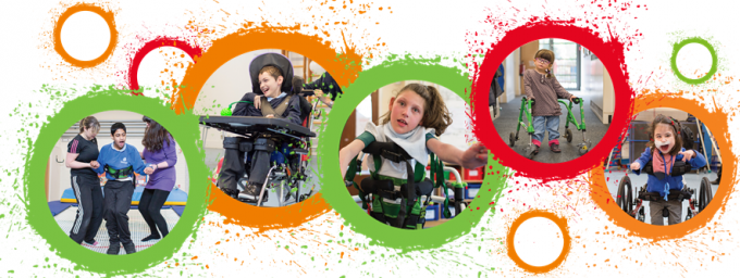 the move programme header of disabled children smiling in colourful circles