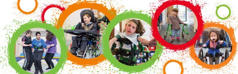 the move programme header of disabled children smiling in colourful circles